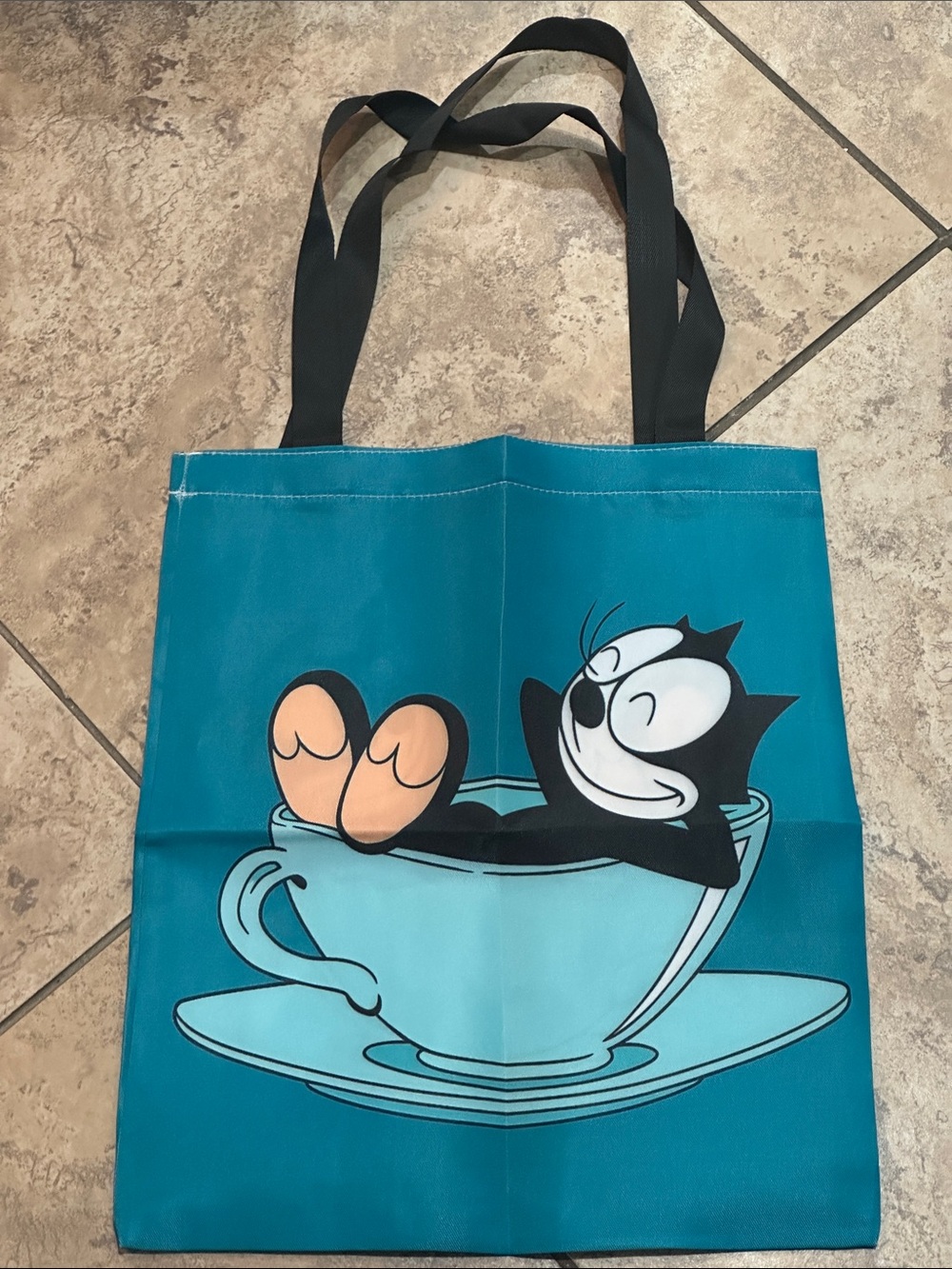 Teal Felix the Cat Reusable Tote Bag